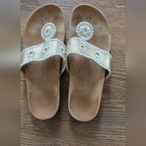 Jack Rogers Gold and Cream Slide Sandals